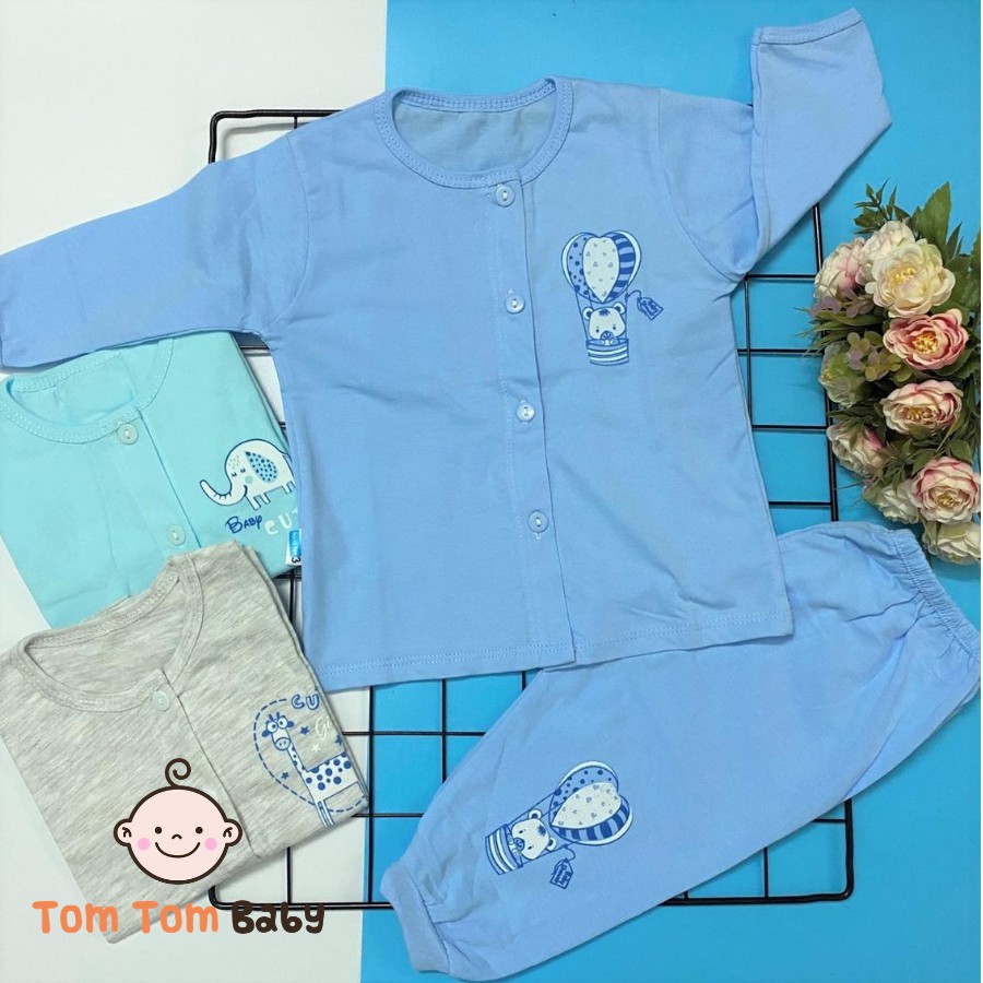 Bộ quần áo sơ sinh (1 bộ) cotton Thái Hà Thịnh | Mẫu Tay Dài Cài Giữa Màu | Size 1-5 ( ss-12kg) | quần áo trẻ em sơ sinh