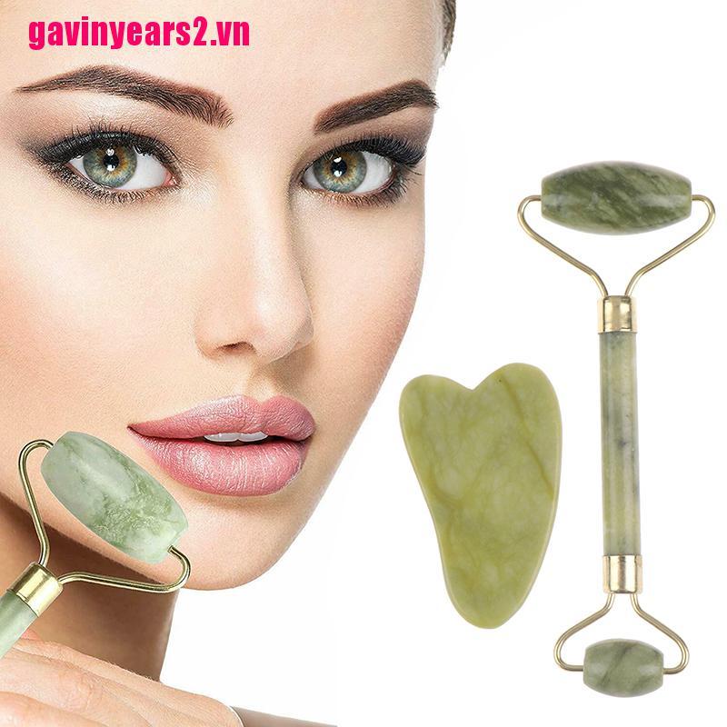 Bộ Dụng Cụ Lăn Mát Xa Mặt Bằng Đá Ngọc Bích Tự Nhiên