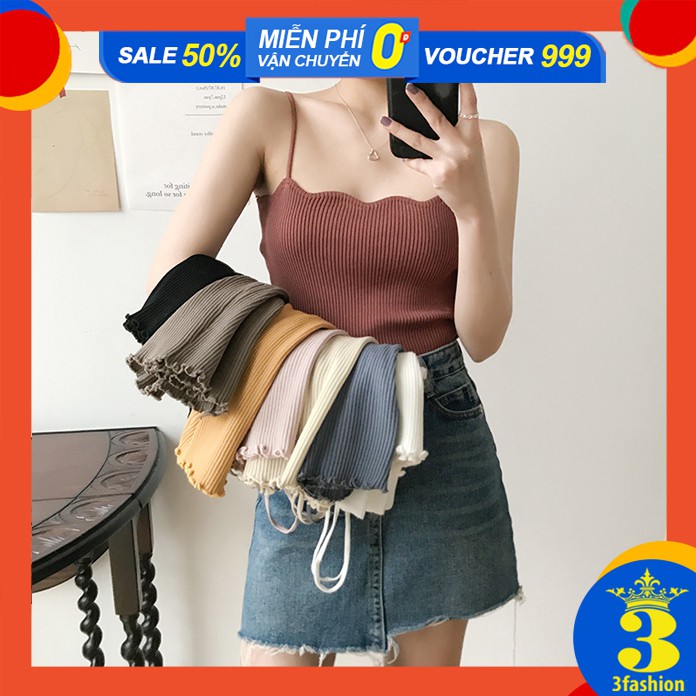 Áo Hai Dây Sợi Bún Dệt Kim Viền Cổ Gợn Sóng Dáng Ôm Mềm Mại - MSP T37