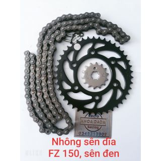 Nhông sên dĩa FZ 150 Recto, size 14/43,sên đen 9ly 124 mắt Malaysia
