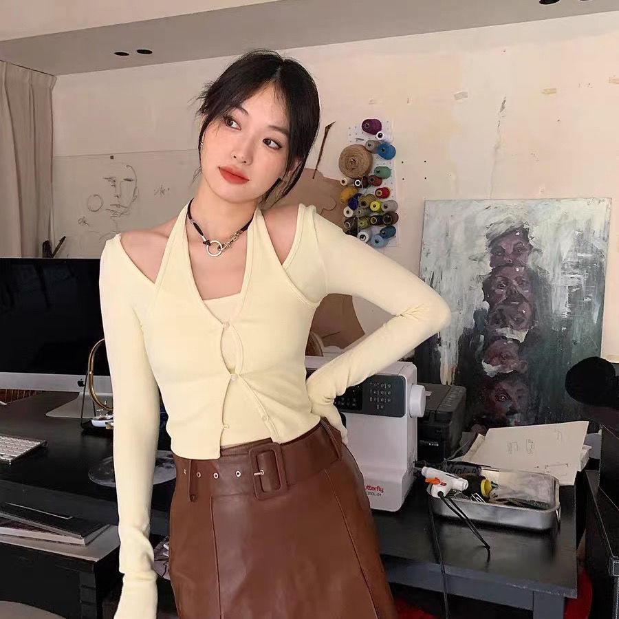 Áo Thun Tay Dài Cổ Yếm Dáng Ôm Thời Trang Xuân Hè 2022 Dành Cho Nữ