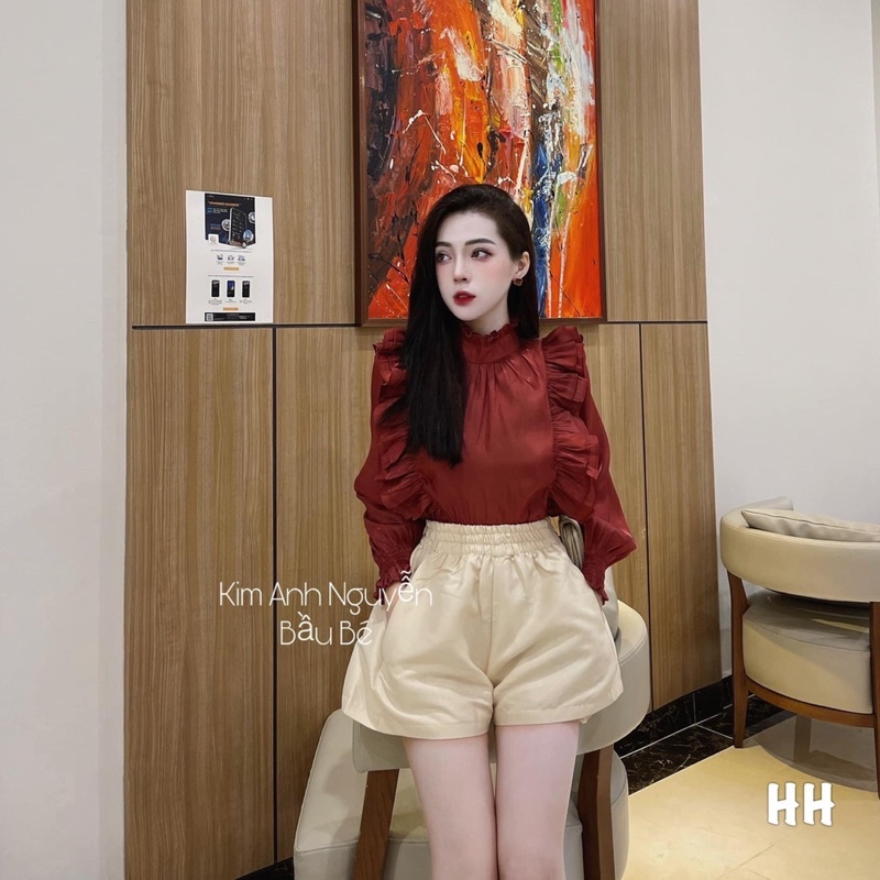 Áo sơ mi tơ đỏ hai lớp cực đẹp. Size S M