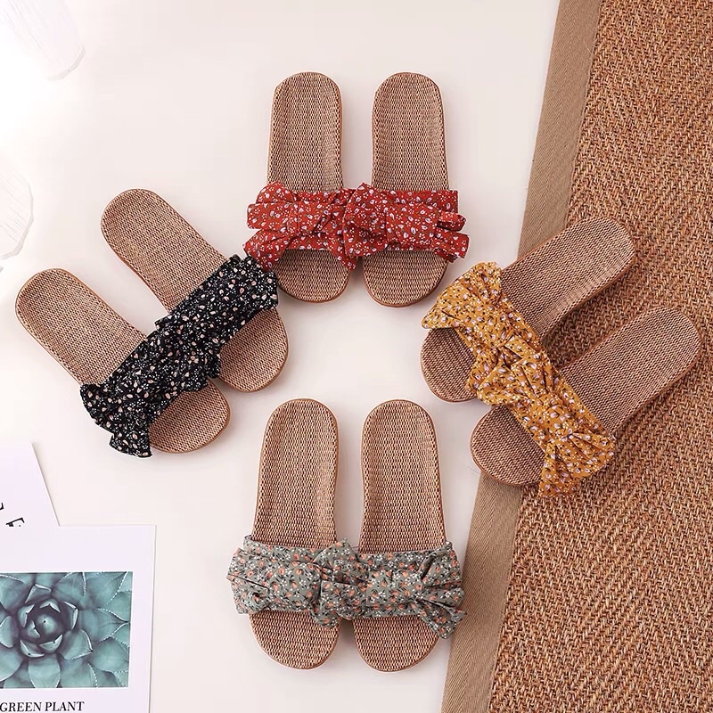 Dép cói nữ dép nữ cói quai ngang kết nơ bi thích hợp đi biển dạo phố đi trong nhà cực mềm cực nhẹ thoải mái DC012 MUOI