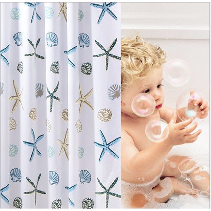 [Tổng Kho Sỉ] Rèm Nhà Tắm / Rèm Cửa Sổ Họa Tiết Vỏ Sò Kèm Móc - Loại 1,8 x 1,8m