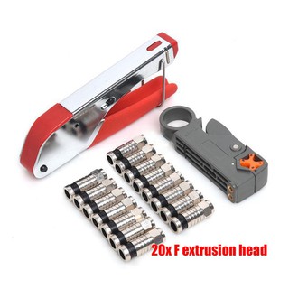 Bộ kìm bấm ép dọc đầu cáp đồng trục F BNC RG59 RG6 với 20 đầu nối ép