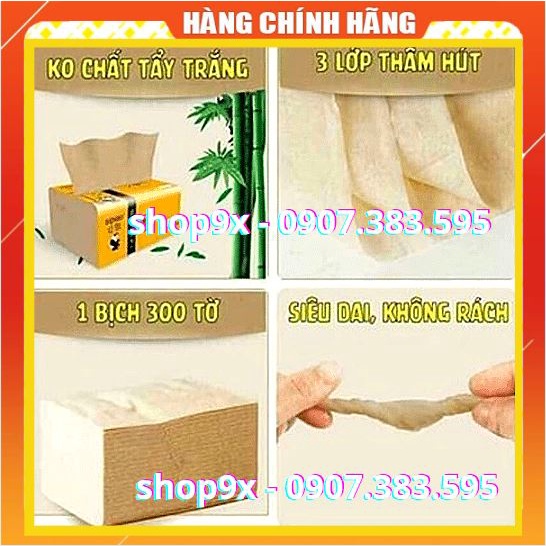 Khăn Giấy Gấu Trúc Sipiao 300 Tờ - 100% Bột Tre - Giấy Mềm Dai Siêu Thấm - Hút Nhanh