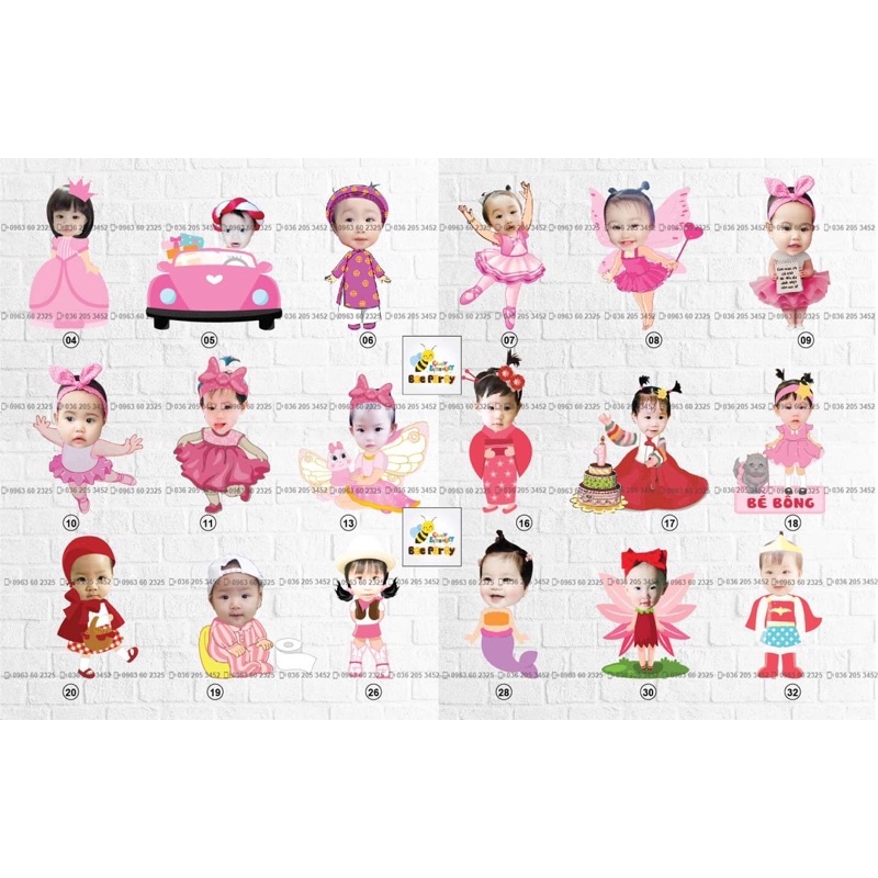 Chibi sinh nhật cho bé gái, thiết kế hình Chibi trang trí tiệc sinh nhật