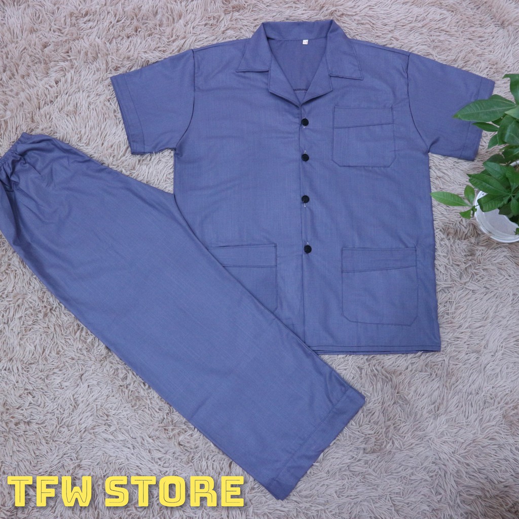 [Ảnh Thật] Bộ pijama trung niên trơn vải kate xước sang trọng (cộc tay), quần áo mặc nhà, bộ ngủ cho ông, cho bố -HàngVN | BigBuy360 - bigbuy360.vn