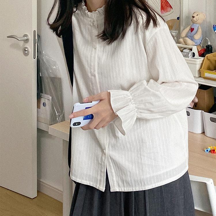 Áo sơ mi trắng tay phồng phong cách Hàn Quốc thời trang mùa thu hàng mới