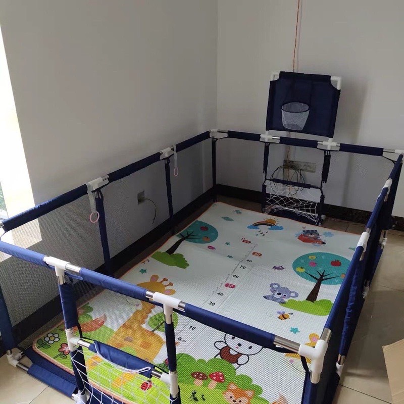 Quây bóng cho bé, Quây cũi kiêm lều bóng, Quây inox chữ nhật, kích thước 1m2x2m3
