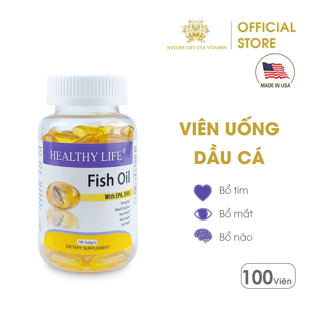 Viên Uống Dầu Cá Healthy Life Fish Oil Bổ Sung EPA và DHA, Tốt Cho Mắt, Não, Tim Mạch