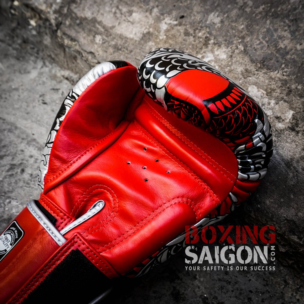 Găng tay Boxing Muay Thai Twins FBGVL3-52SV Dragon - Red/Silver