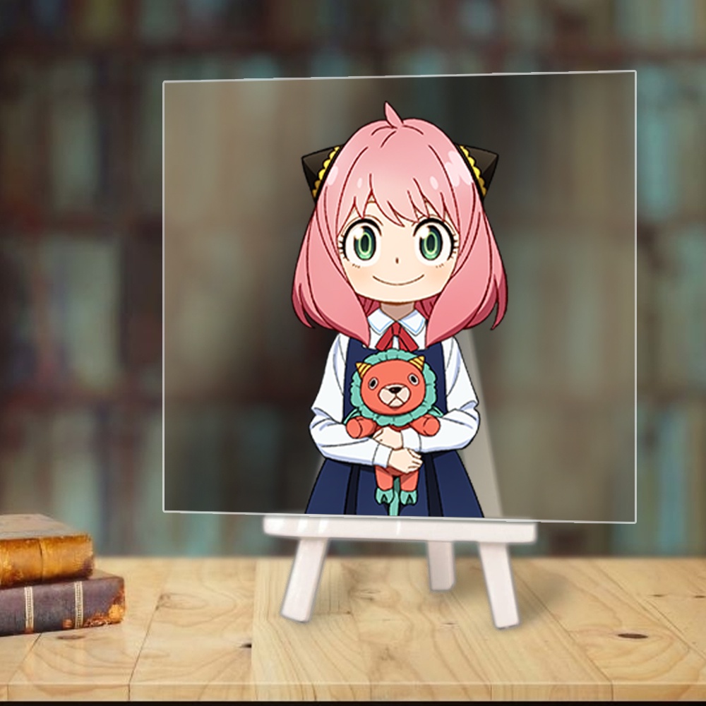 Tranh kính SPY X FAMILY in hình GIA ĐÌNH ĐIỆP VIÊN anime chibi acrylic mica trong trưng bày trang trí góc học tập giá gỗ