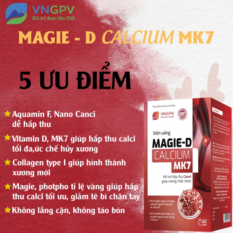 Viên uống Canxi hữu cơ từ tảo biển , Magie- D Calcium MK7 hỗ trợ xương chắc khoẻ