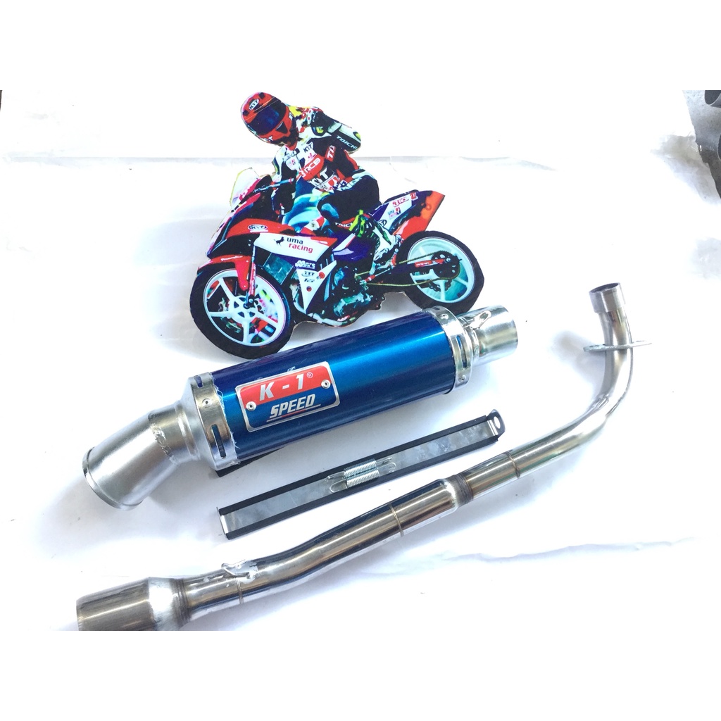 Pô K1 XANH FULL CỔ INOX THẲNG WAVE, SI, CUP, DREAM, EXCITER, WINER, SONIC, RAIDER FI, SATRIA, GSX
