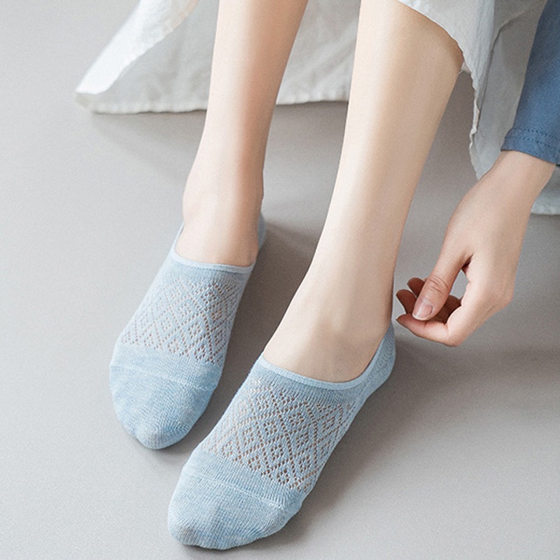 1 Đôi Tất Lưới Vô Hình Thoáng Khí Chống Trượt Màu Sắc Đơn Giản Cho Nữ