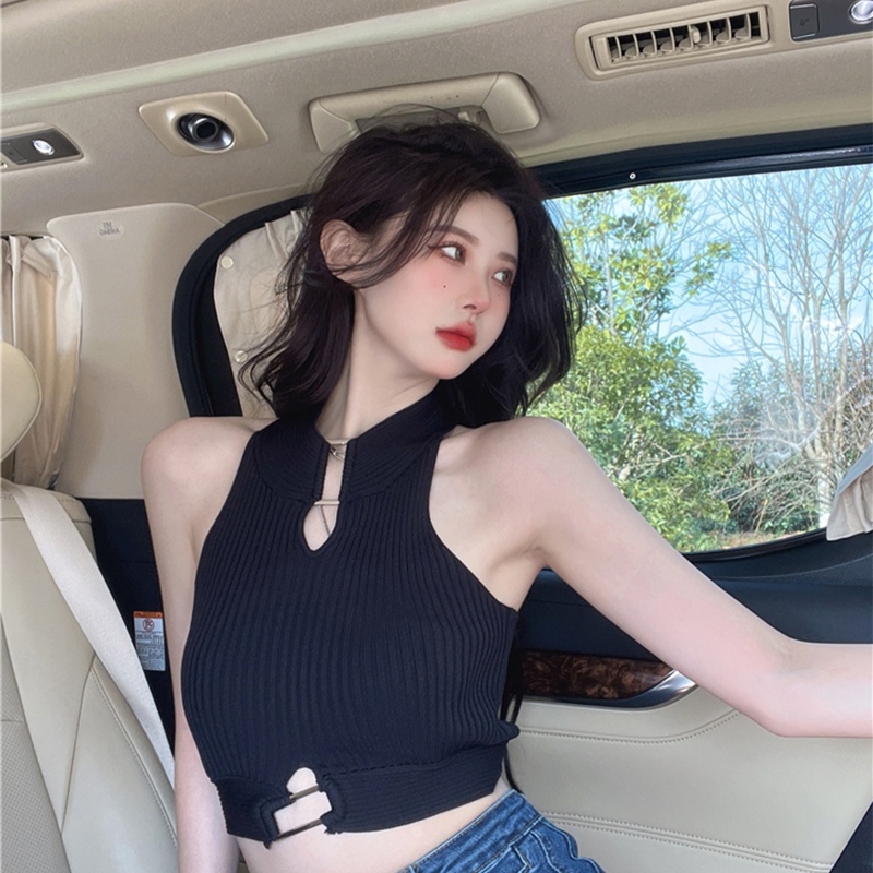 Áo Croptop Dệt Kim Không Tay Màu Trơn Dáng Ôm Gợi Cảm Cho Nữ