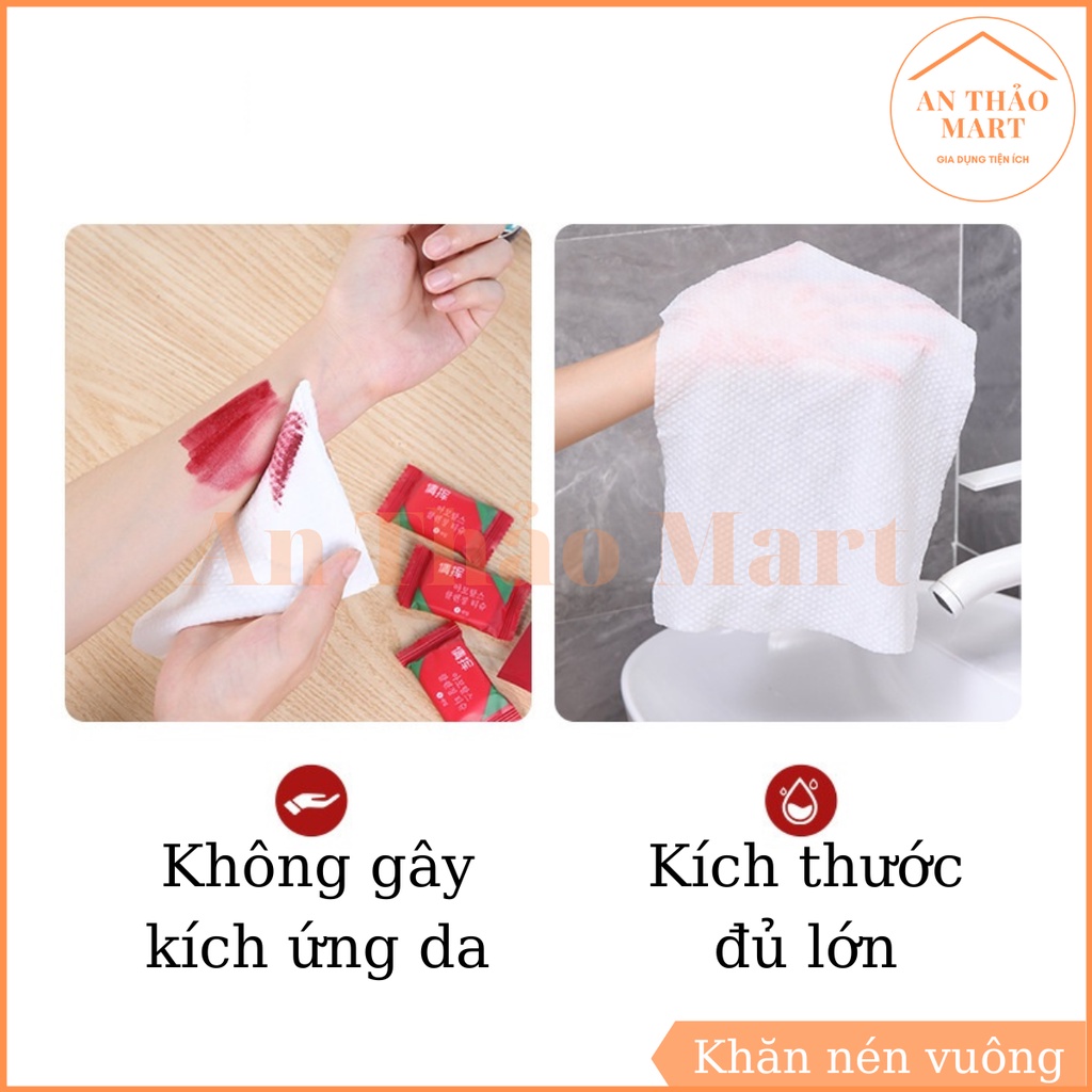 Khăn Nén Viên Kẹo Hình Vuông, Khăn Giấy Dạng Nén Bằng Cotton Dùng Một Lần