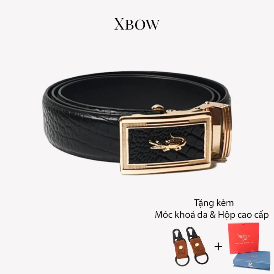 Thắt lưng da nam - Dây nịt nam đẹp XBow chất liệu da bò vân cá sấu, sang trọng *