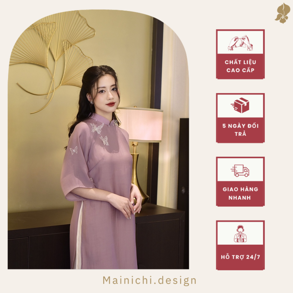 Áo Dài Cách Tân Nữ Hồ Điệp TÍM Thiết Kế Chính Hãng, Áo Dài Dáng Xuông Cảm Hứng Việt Phục_mainichi
