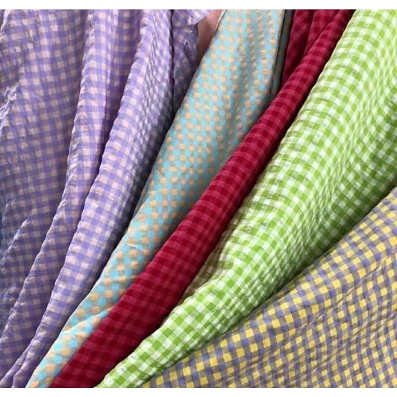 Vải thô xốp cotton kẻ caro 1cm