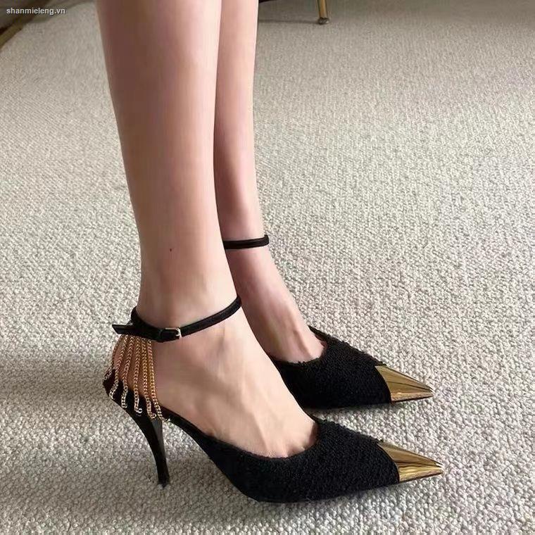 Đôi giày cao gót mũi nhọn màu đen thời trang mùa xuân sành điệu cho nữ S 2022