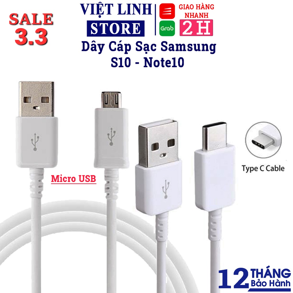 Cáp Samssung NOTE 10/S10 TRẮNG/ĐEN dây sạc micro usb,cáp type c,chuẩn điện 5v-2a,dùng tốt cho các dòng cao cấp,S8,S9,S10