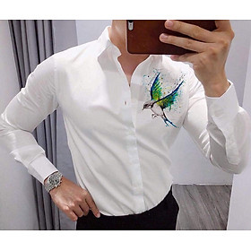 Aó Sơmi Nam Dài Tay in Hình Chim Sơn Ca Cực Chất xmb22