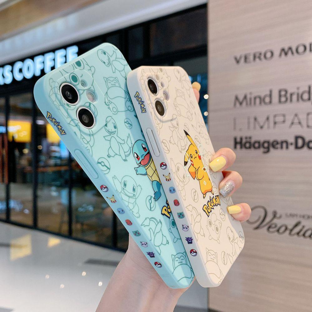 MMLUCK Phone Case for IPhone Pikachu Jenny Turtle Pokemon Gift For IPhone 13 Pro Max For IPhone 13 mini Anti-fall Silicone Case Pokemon Phone Case