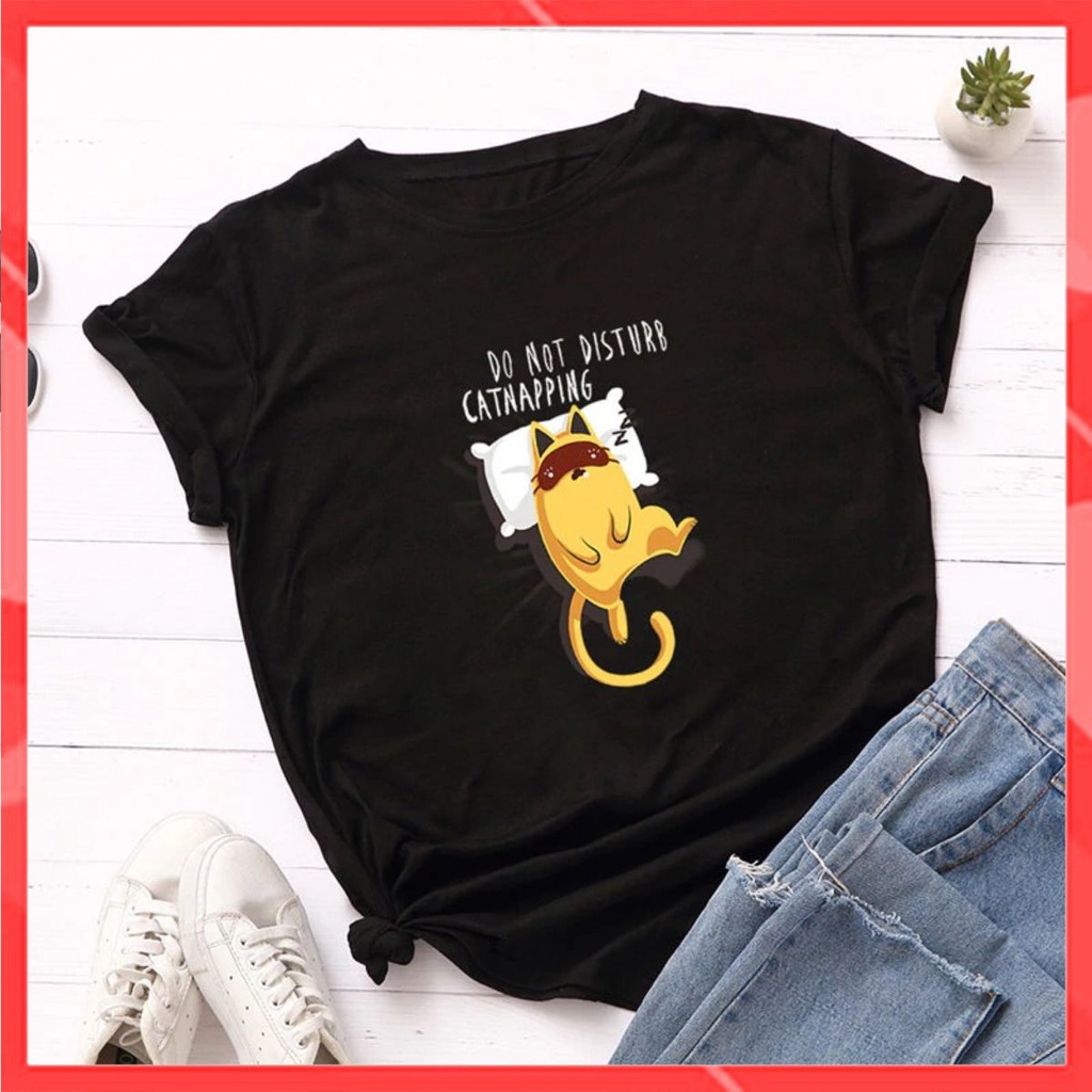 Áo thun phông nam nữ form rộng Familylove - Mẫu áo Unisex Chú mèo nằm Do Not Disturb Cat napping Cotton 100% cao cấp
