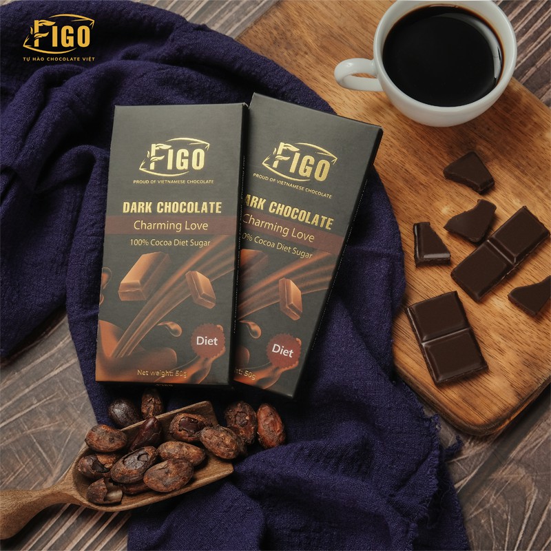[BỌC CÁCH NHIỆT] Socola đen đắng 100% Cacao Đường ăn Kiêng Figo, Dark Chocolate 100% Diet Cacao Hộp 50gr