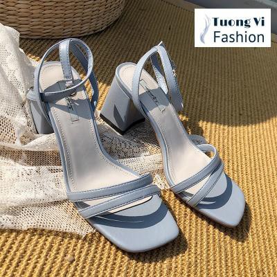 PAMELA - Giày Sandal 2 Dây Mảnh Gót Vuông 5p Chắc Chắn, Phù Hợp Đi Du Lịch (Sắn Hàng)