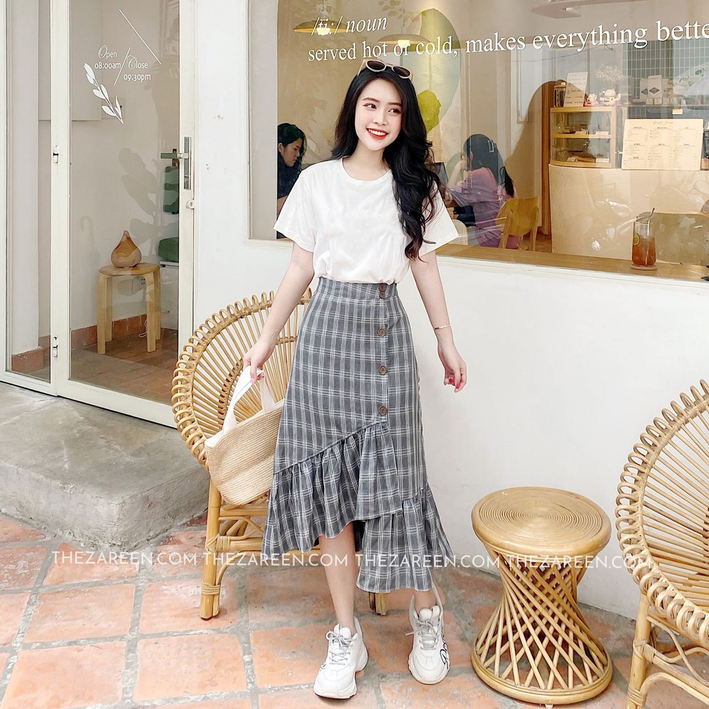 [Mã SKAMCLU7 giảm 10% tối đa 50K đơn 0Đ] CHÂN VÁY DÀI CARO XẾP LY ZAREEN VAD05 CARO XÁM | BigBuy360 - bigbuy360.vn