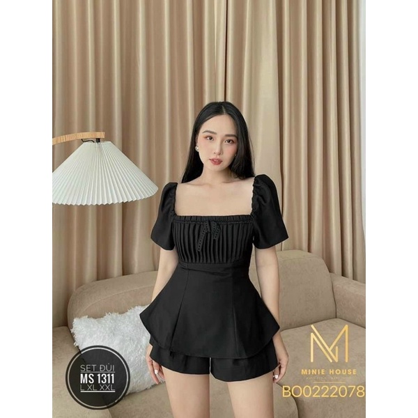 [Shop bigsize nữ 60-90kg] Set áo peplum xếp li ngực + quần short