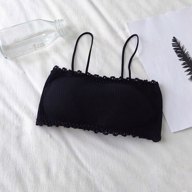 Áo Bra 2 Dây Gân Tăm Viền Ren - Áo Croptop Quây Ngực Co Giãn 4 Chiều