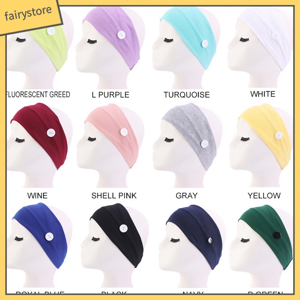 Băng Đô Cài Tóc Bản To Màu Trơn Phối Nút Cho Nữ