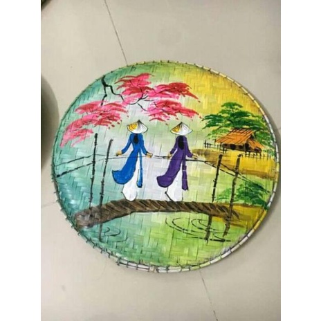Mây tre- Tranh vẽ trên mẹt trang trí nhà cửa -Tre HN