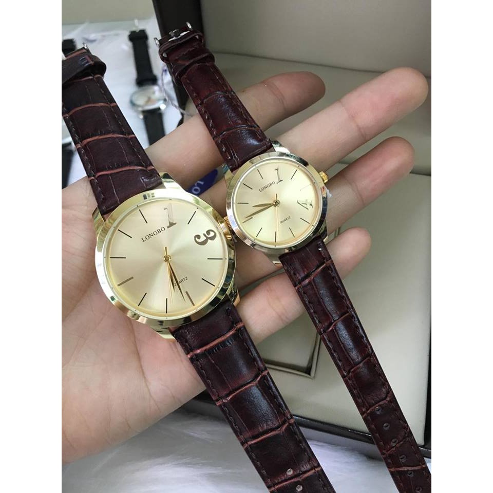 Đồng hồ đôi Longbo dây da đủ màu- LBC09