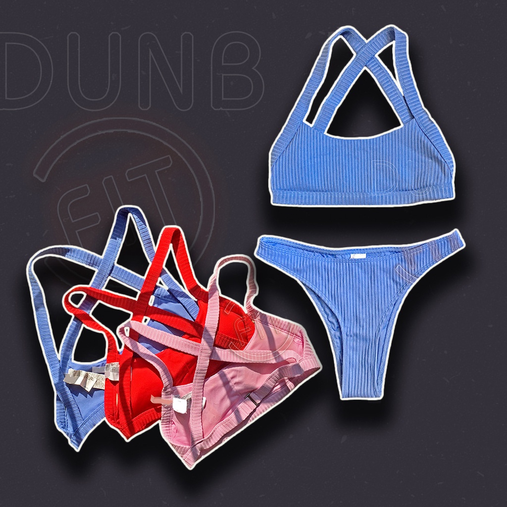 Bikini 2 mảnh Đồ Bơi Đi Biển 2 Mảnh thun gân xanh dương hở lưng cài khóa dây lưng đan chéo quần lọt khe khoét hông cao
