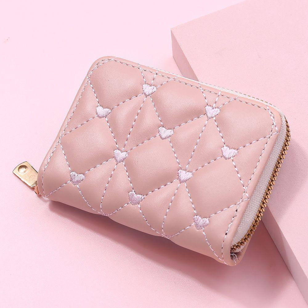 Ví Da PU Ngắn Đựng Thẻ Thêu Họa Tiết Xinh Xắn Giá Đỡ