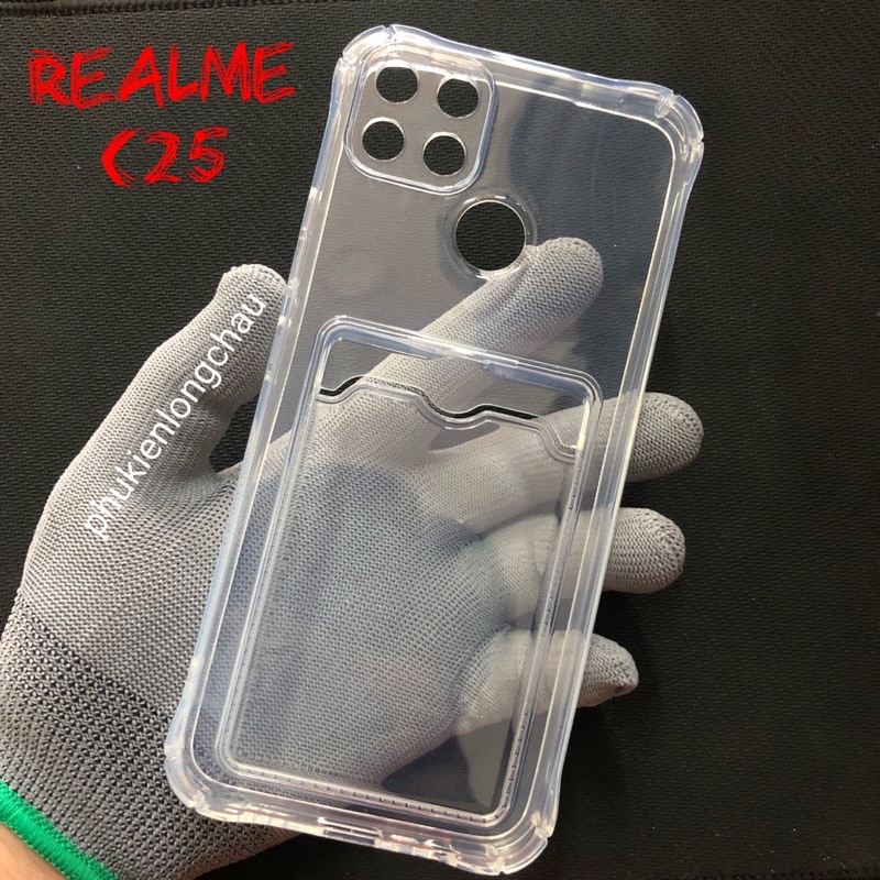 Ốp Lưng Realme C12 / C15 / C25 / C25s / Narzo 20 30A Trong Chống Sốc Gù Bảo Vệ Camera Kèm Ngăn Đựng Thẻ Card, Hình Ảnh