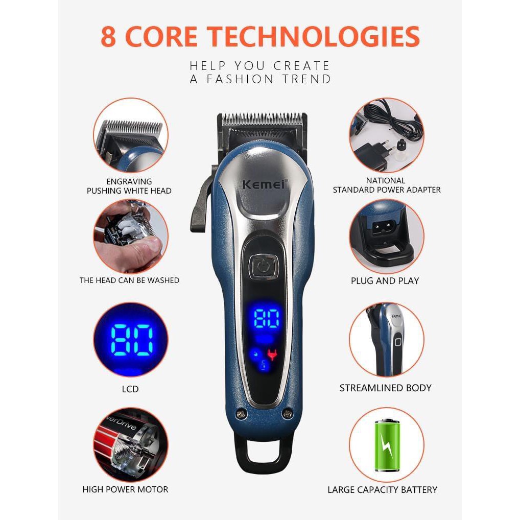 Tông Đơ Cắt Tóc Không Dây Chuyên Nghiệp Kemei-1995 Chính Hãng