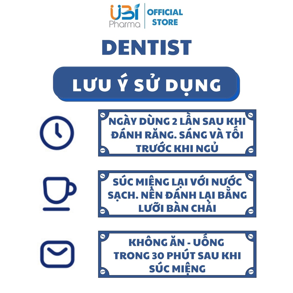 Nước súc miệng Dentist UBI Pharma dùng cho người bị viêm lợi, viêm lưỡi, viêm quanh răng chai 250ml