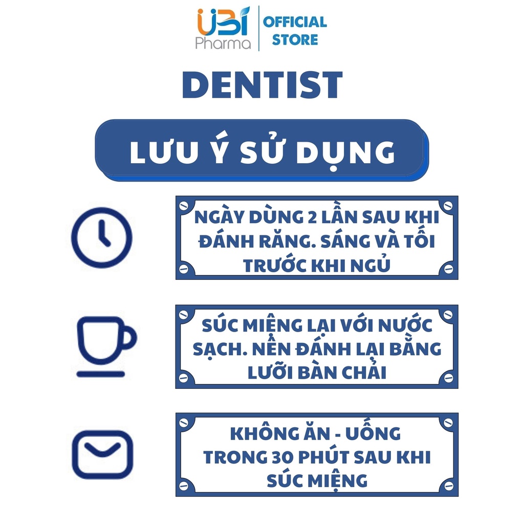 Nước súc miệng Dentist UBI Pharma dùng cho người bị viêm lợi, viêm lưỡi, viêm quanh răng chai 250ml