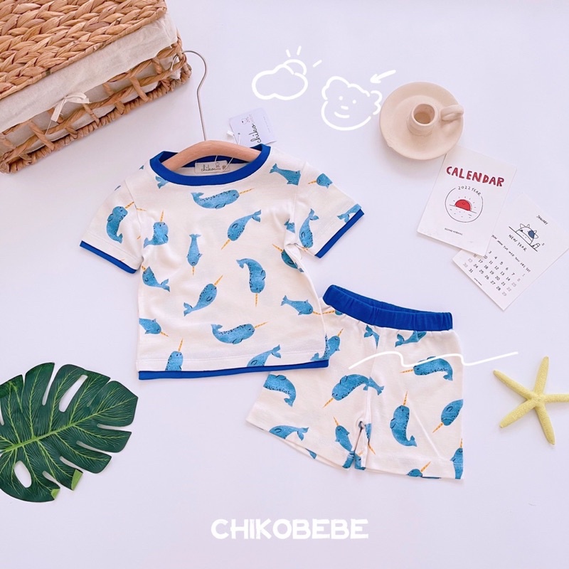 Đồ bộ bé trai xuất Nhật Chikobebe tay ngắn phối viền
