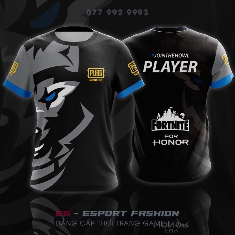 Áo thun thi đấu Esport Game PUBG Đại Kiện Tướng The Warrior Wolf 2022, In 3D thể thao, Màu Xám Đen