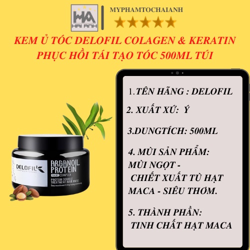 [ DELOFIL ] HẤP TÓC Ủ TÓC COLAGEN PHỤC HỒI CHUYÊN SÂU DELOFIL ARGAN OIL 500ML (HŨ)