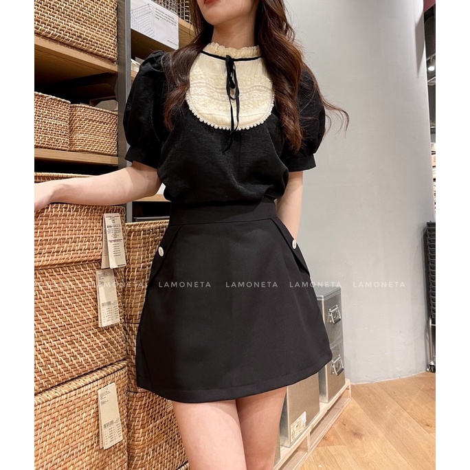 Chân váy đen cúc đá dáng ôm A mix gì cũng xinh by La Moneta