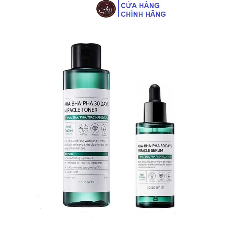 Bộ 2 Sản Phẩm Giảm Mụn Ngừa Thâm Some By Mi AHA- BHA-PHA 30 Days Miracle (Toner+ Serum)