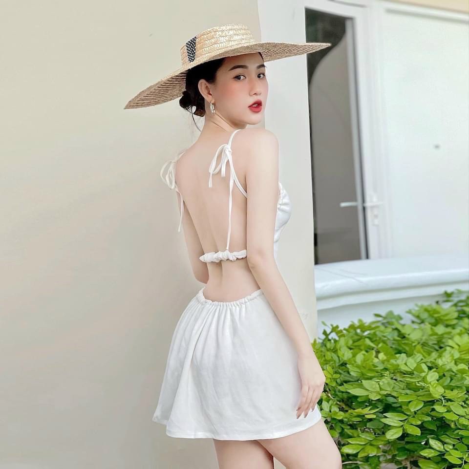 Đầm Body Nữ Hai Dây Cột Kiểu Hở Lưng Có Mút Ngực Beveda